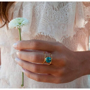 Large Turquoise Gold‎ Filled Band, Bar Ring, Size 8